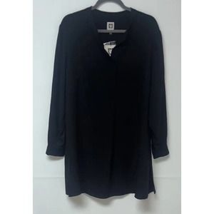 NWT Anne Klein Sheer Black Long Sleeve 1/4 Button Short Shift Dress Size 1X